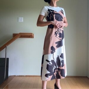 NEW NEUTRAL PRINTED MIDI DRESS ADJUSTABLE STRAPS